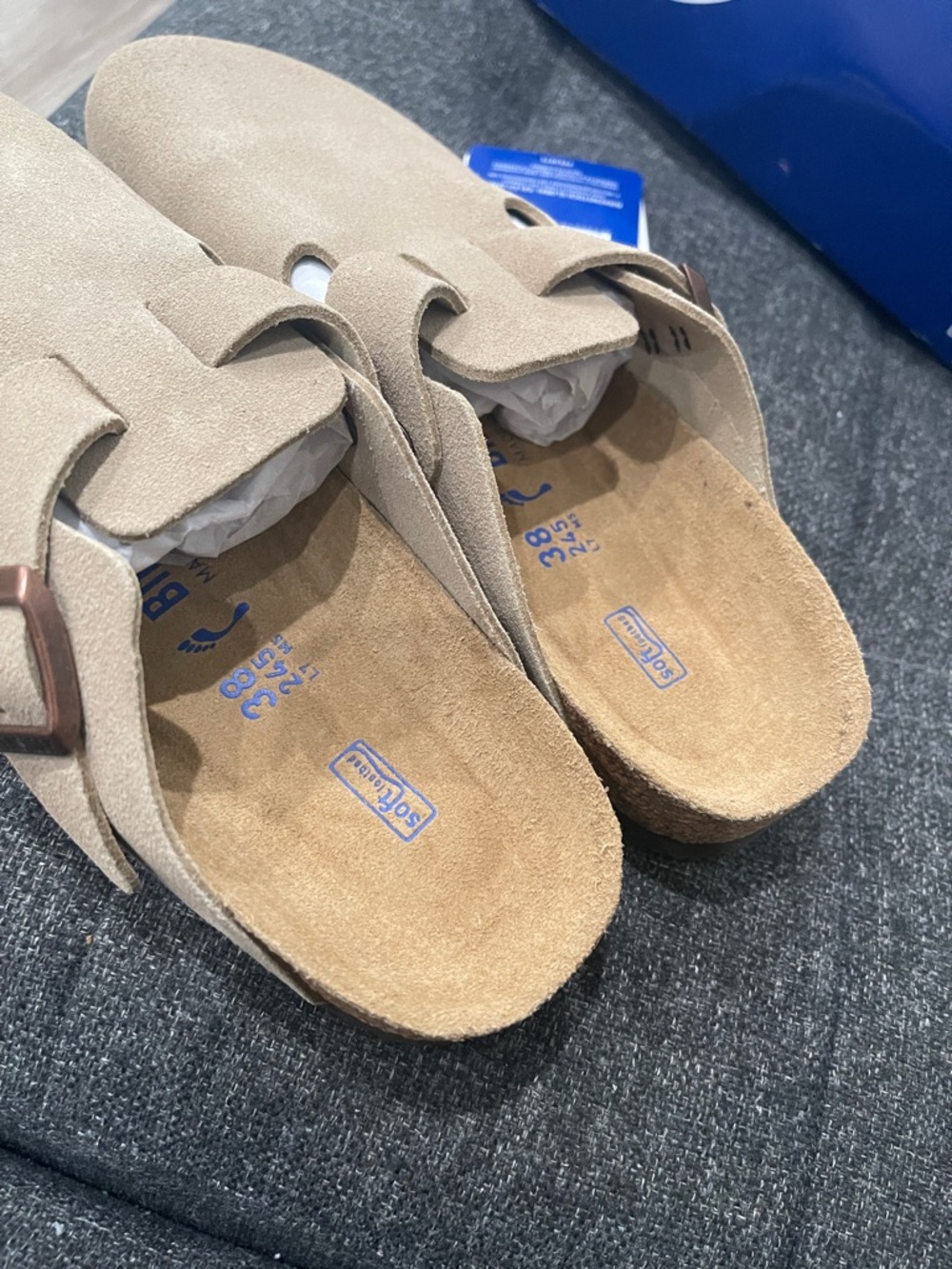 Birkenstock Boston BS Taupe Soft Suede Clogs - Picture 2 of 5